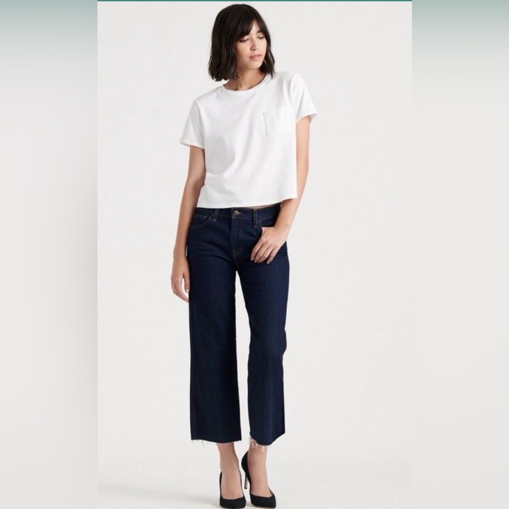 Lucky Brand Wide Leg Crop Raw Hem Medium Wash Jean